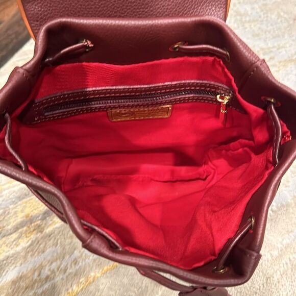 Valentina burgundy Leather Backpack with Brown Leather Trim Made in Italy EUC main image 12